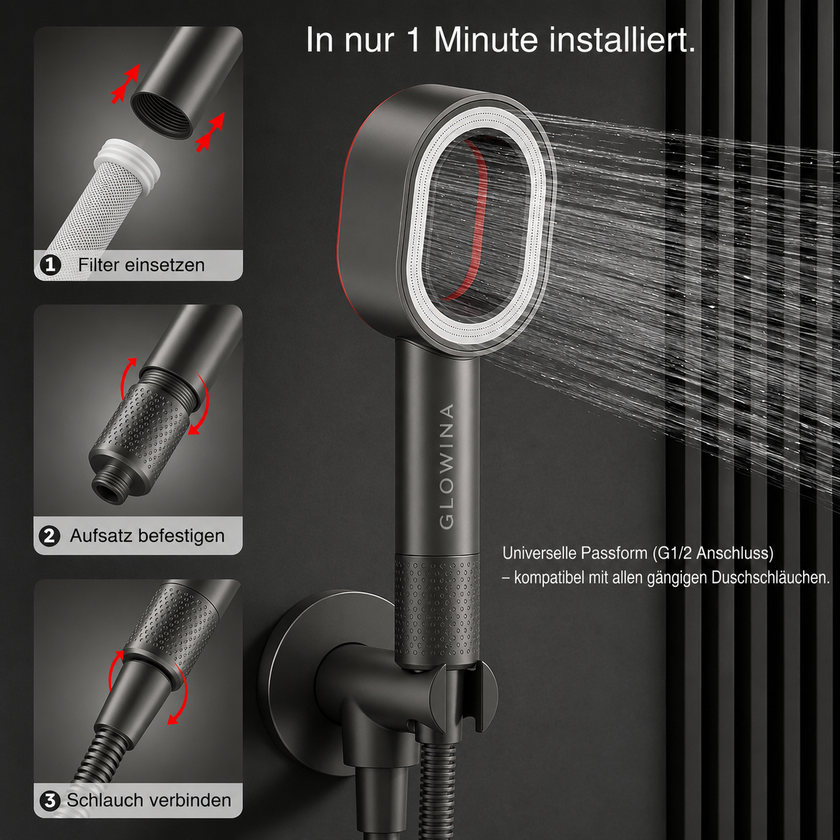 Glowina - Premium Filter Duschkopf mit Massage Aufsatz