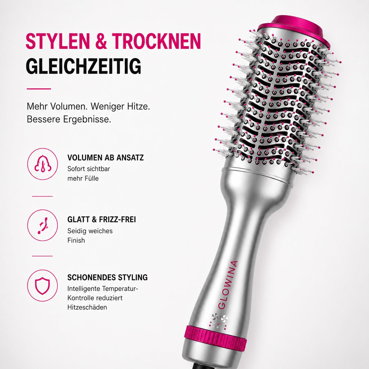 4-in-1 Heißluftbürste Glowina | Glänzendes Haar & Volumen in Minuten