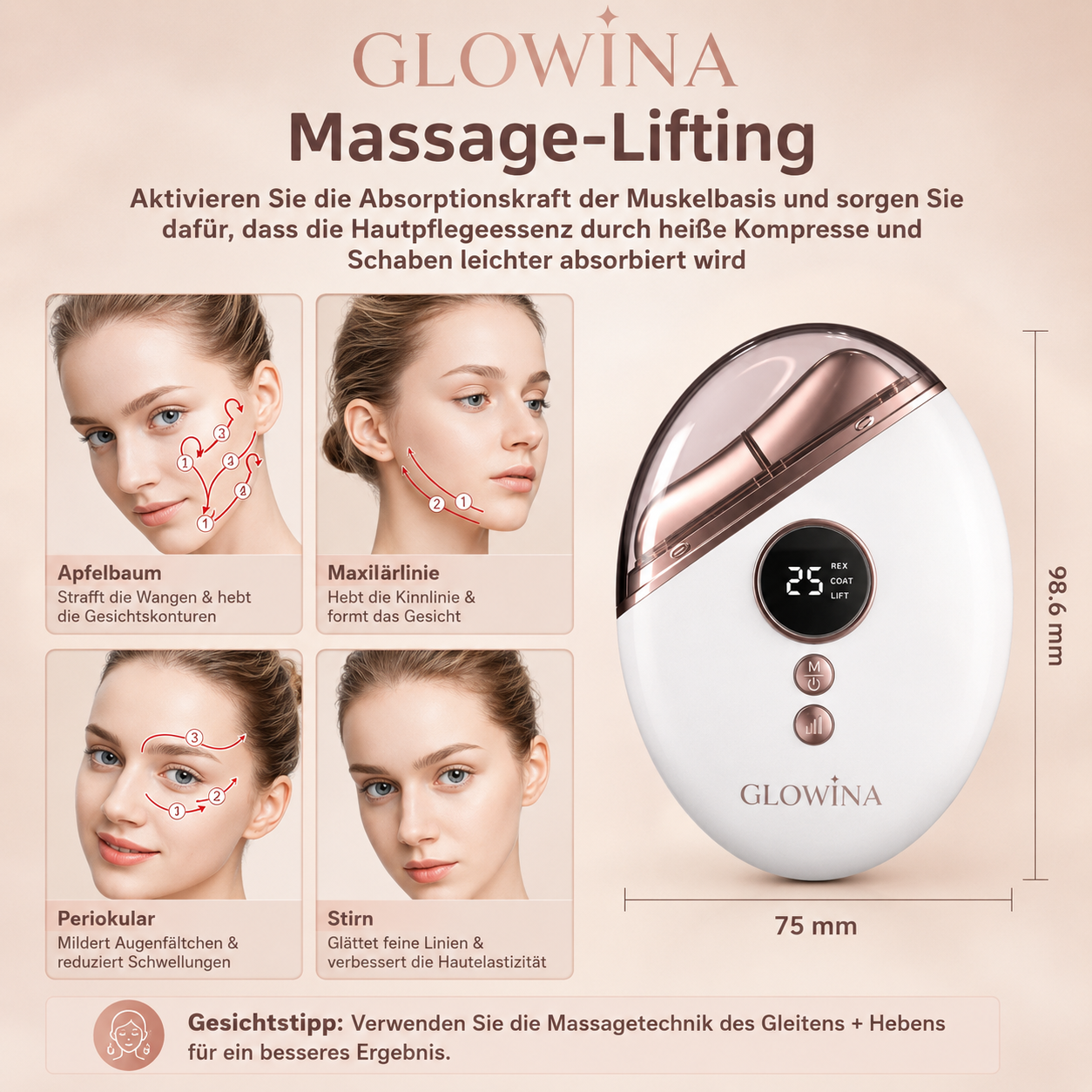 Glowina EMS Gesichts Massagegerät