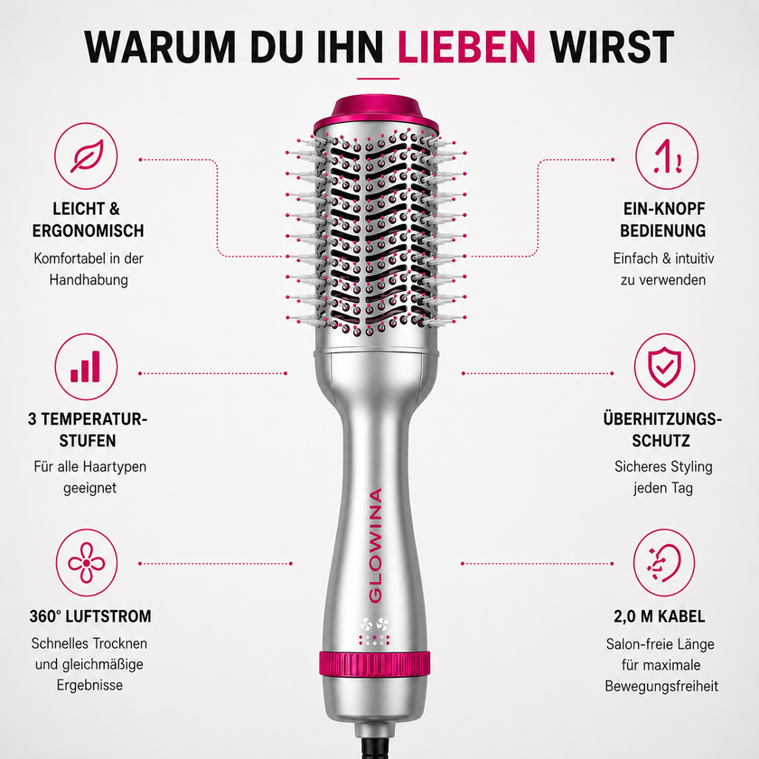 4-in-1 Heißluftbürste Glowina | Glänzendes Haar & Volumen in Minuten