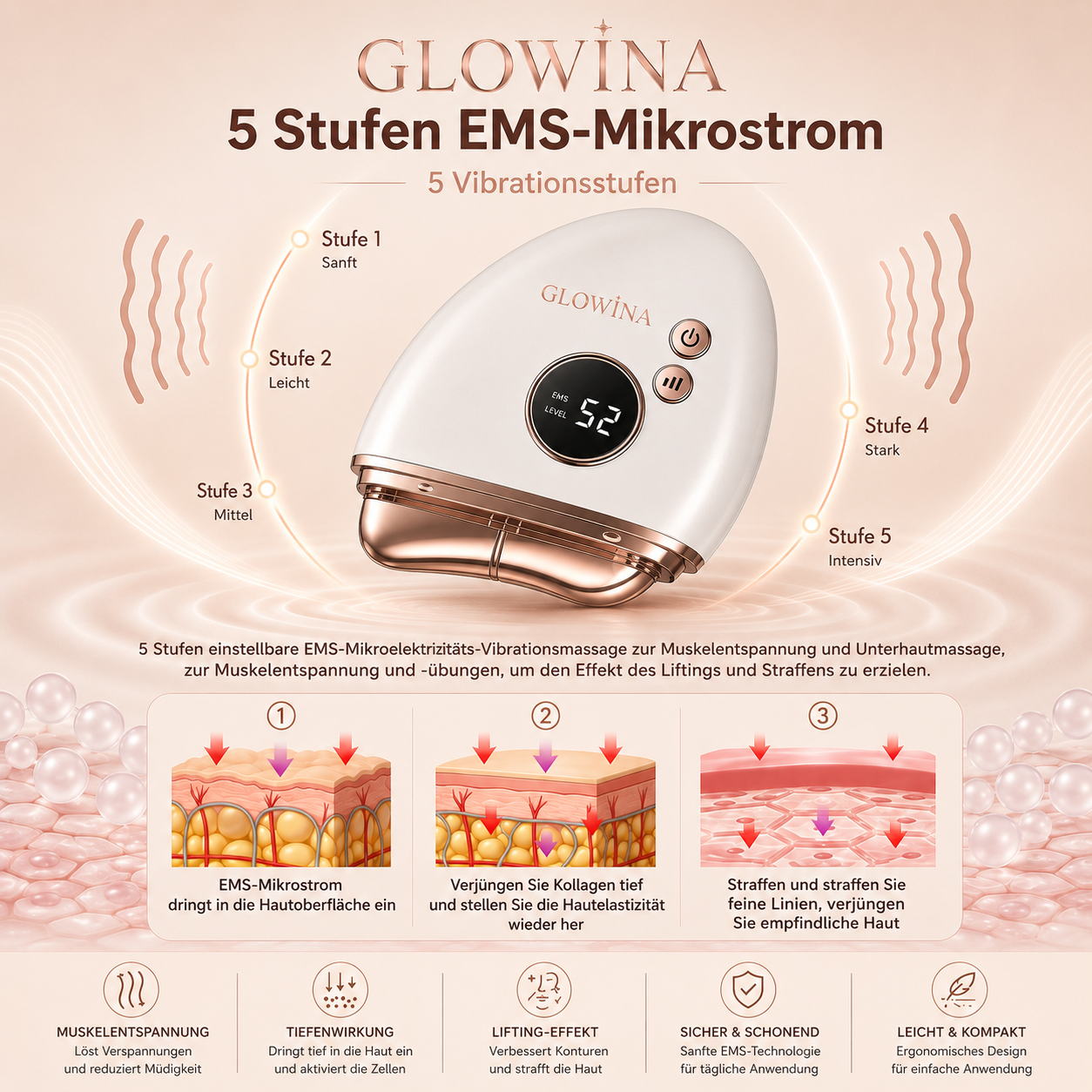 Glowina EMS Gesichts Massagegerät