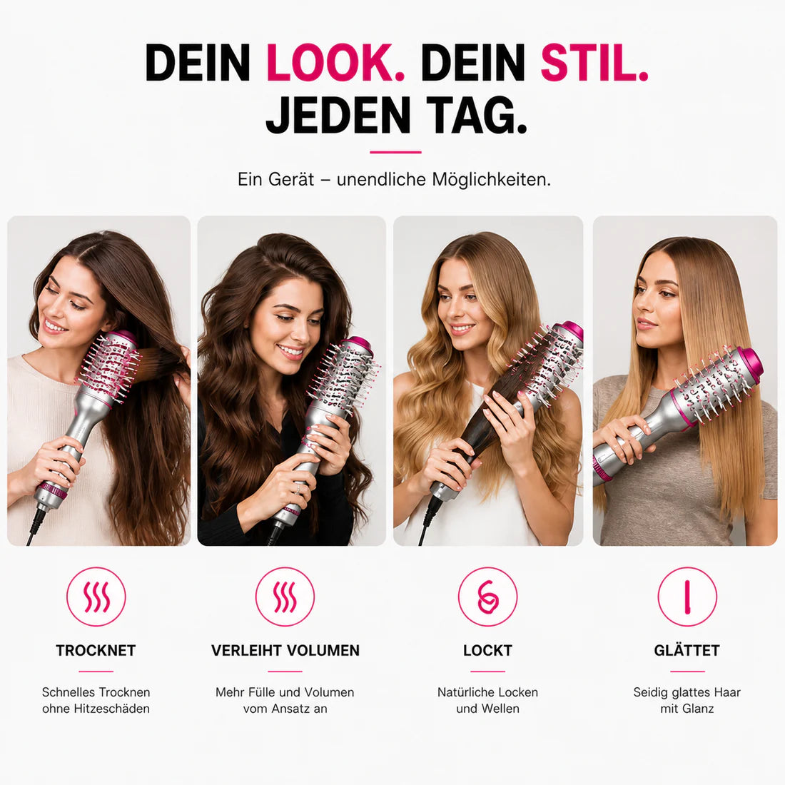 4-in-1 Heißluftbürste Glowina | Glänzendes Haar & Volumen in Minuten